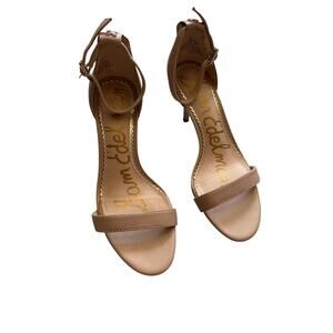 Sam Edelman Patti Nude Leather Ankle Strap Heels Size 5M Open Toe Stiletto